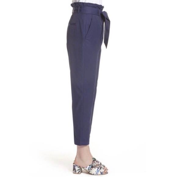 Halogen Women's Navy Peacot Wide Leg Crop Pants Tie Waist Size Medium NWT $69 - Picture 1 of 4